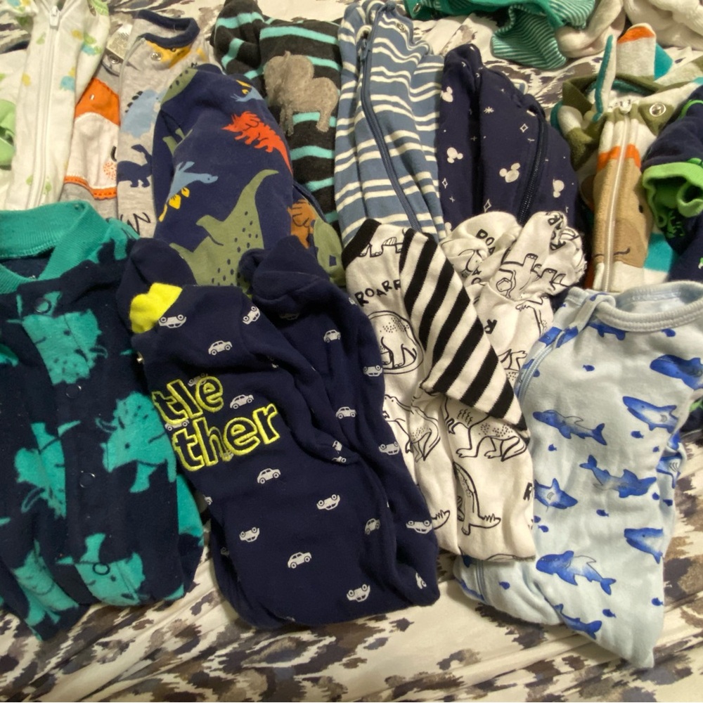 Carter's Blue and Green Footies Soft One Pieces